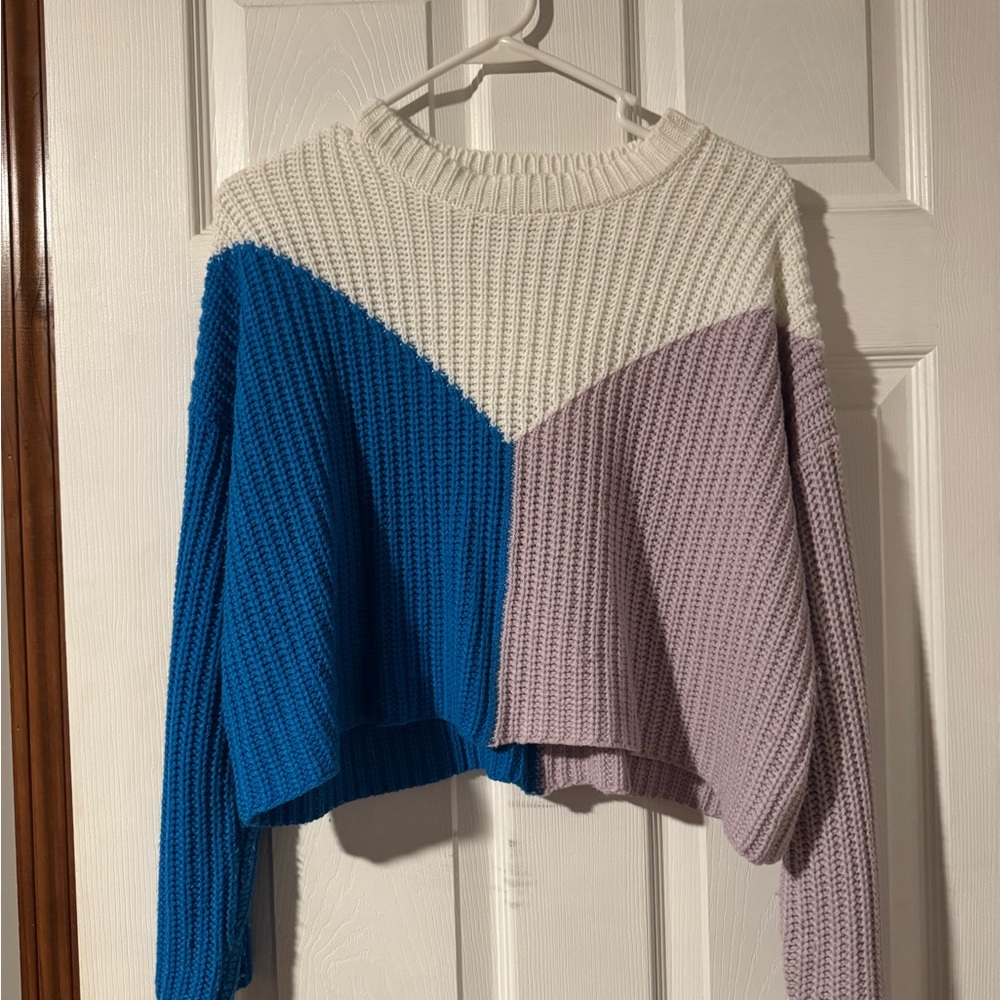 Sincerely Jules Tri-Color Sweater - Blue, Cream, Purple